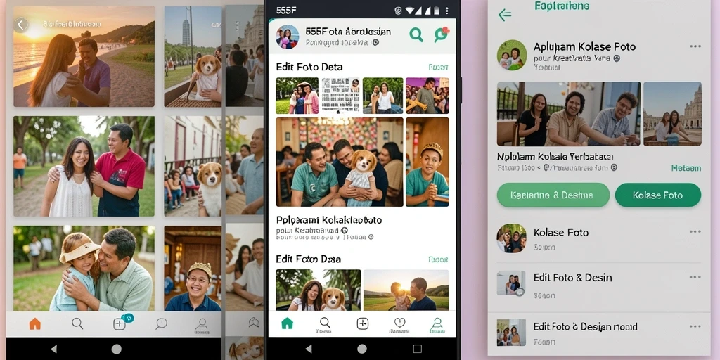 Tampilan antarmuka 555F dengan fitur kolase foto yang menarik.