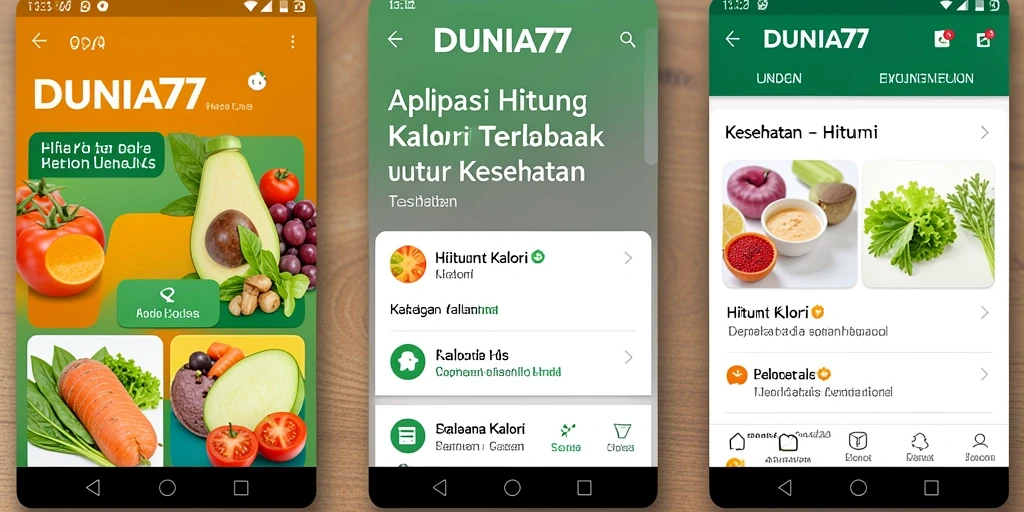 Tampilan utama aplikasi DUNIA77 untuk Hitung Kalori dengan antarmuka yang intuitif.