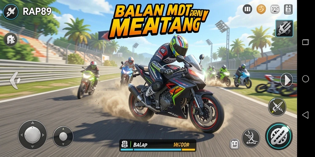 Screenshot RAP89 menunjukkan suasana balap motor yang penuh aksi.