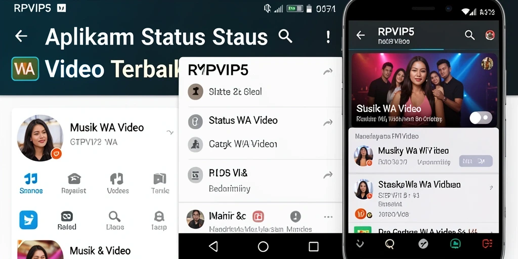 Antarmuka aplikasi RPVIP5 untuk Status WA Video yang menarik.